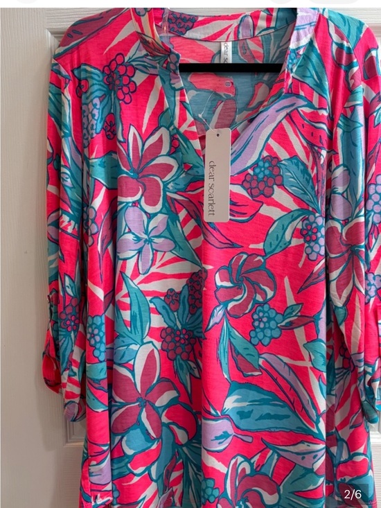 Dear Scarlett Tops - New! Dear Scarlett Pullover Shirt 3/4 Sleeve Roll Tab Blouse Floral lightweight